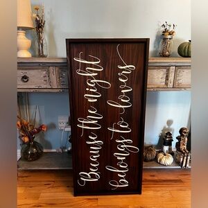 Handmade wooden bedroom wall sign, wall decor, song lyric wood sign